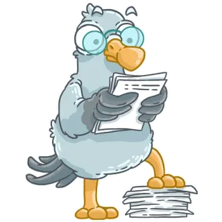 🤓 bdf94950 oiseau, dessin animé, papiers, lunettes, lecture telegram sticker