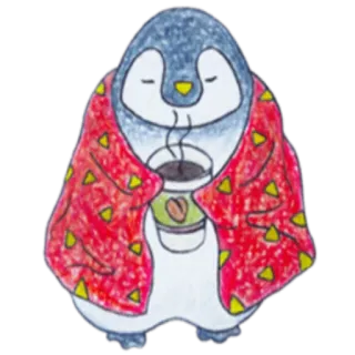 ☕ c821b0bb penguin, cute, coffee, blanket, animal, warm, winter whatsapp sticker