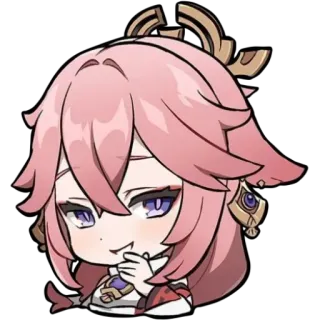 🤭 5a9ce5c8 Yae Miko Genshin Impact yae miko, genshin impact, anime, chibi, videogame, arrogante, raposa, cabelo rosa telegram sticker