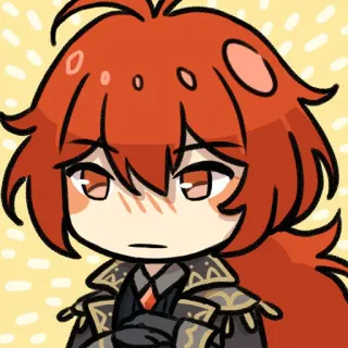 ☺️ 7fb32f92 Diluc Genshin Impact Anime, Dibujos animados, Videojuego, Pelo rojo, Lindo, Genshin Impact telegram sticker