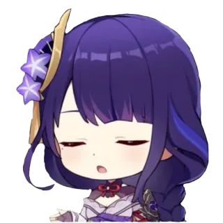 😌 a4ae522d Raiden Shogun Genshin Impact anime, gioco, Genshin Impact, Raiden Shogun, personaggio, capelli viola, carino telegram sticker