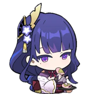 🙂 e6413074 Raiden Shogun Genshin Impact Raiden Shogun, Genshin Impact, anime, videogioco, personaggio, carino, cibo telegram sticker