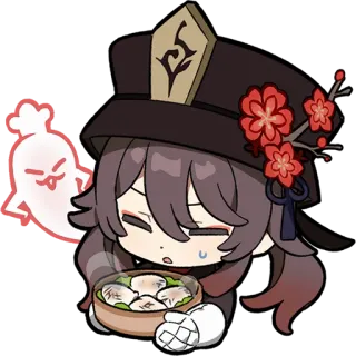 ๐ฒ 4f07c8ab Hu Tao Genshin Impact anime, video game, Genshin Impact, Hu Tao, ghost, food telegram sticker