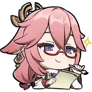 ๐ ca4f8948 Yae Miko Genshin Impact anime, character, cute, genshin impact, yae miko, fox, writing telegram sticker
