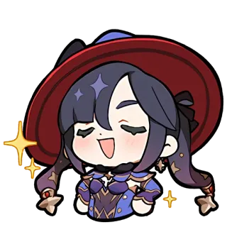 😤 4ef6beb6 Mona Genshin Impact Anime, Chibi, Videojuego, Hechicera, Feliz telegram sticker