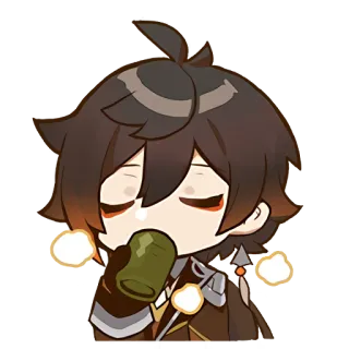 😌 547fd43f Zhongli Genshin Impact Anime, Genshin Impact, Zhongli, Bebiendo, Lindo, Chibi telegram sticker