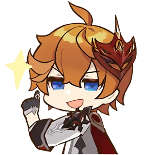 😏 ad0e8c65 Tartaglia Genshin Impact juego, anime, chibi, personaje, pelirrojo telegram sticker