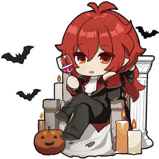 🧛‍♂ bee5e7b9 Diluc anime, chibi, vampiro, halloween, pelo rojo, genshin impact, lindo telegram sticker