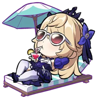 😎 77681c25 Fischl Genshin Impact Аниме, Видеоигра, Лето, Пляж, Мультфильм whatsapp sticker