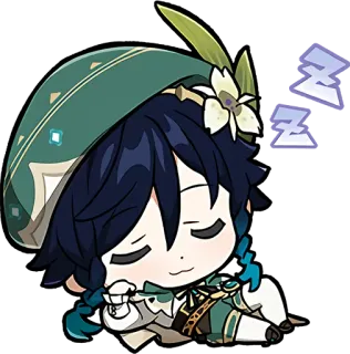 😴 8753dd6b Venti Genshin Impact Венти, Genshin Impact, аниме, спящий, чиби, персонаж whatsapp sticker