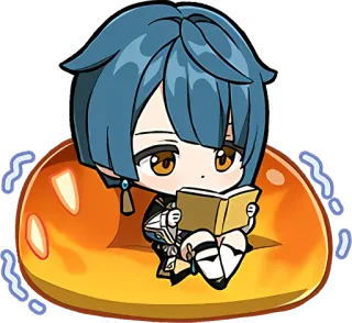 🧐 c130515a Xingqiu Genshin Impact Аниме, Genshin Impact, Син Цю, Видеоигра, Персонаж, Синие волосы, Чтение whatsapp sticker