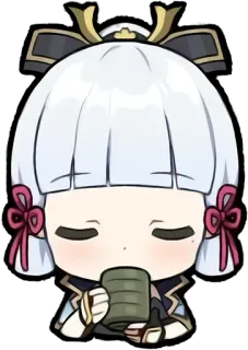 ☕️ cc1fccd1 Kamisato Ayaka Genshin Impact Аниме, Видеоигра, Genshin Impact, Каваий, Пить whatsapp sticker