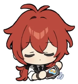 ๐ธ e0e11a8d Diluc Genshin Impact anime, chibi, video game, Diluc, Genshin Impact, character telegram sticker