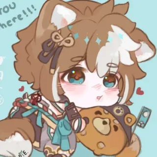 🎐 34a64ea2 YOU there!!! 动漫, Q版, 卡哇伊, 狗耳朵, 可爱, 插画 telegram sticker