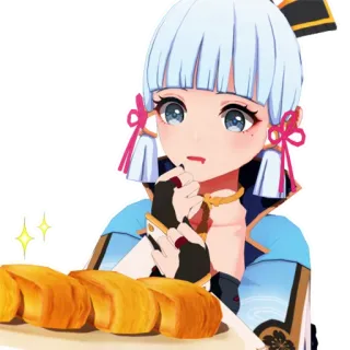 🥐 5ffe160b Ayaka Genshin Impact Anime, Videogame, Personage, Genshin Impact, Schattig, Eten, Brood telegram sticker