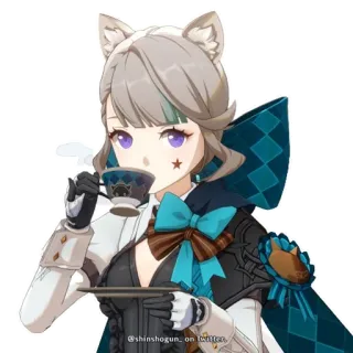 ☕️ 63a42301 @shinshogun_on twitter Anime, Cartoon, Meisje, Kattenoren, Thee, Personage telegram sticker