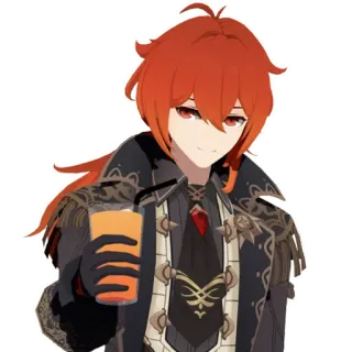 🙂 92962414 Diluc Anime, Videogame, Genshin Impact, Diluc, Sinaasappelsap, Personage telegram sticker