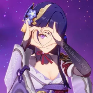 💜 4fad0aba Raiden Shogun Genshin Impact 动漫, 电子游戏, 雷电将军, 原神, 爱心手势 telegram sticker