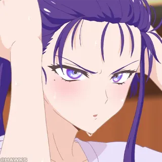 💠 40e0df9c animé, fille, cheveux violets, sueur, contrariée telegram sticker