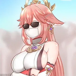 💠 a633b69e Yae Miko Genshin Impact yae miko, genshin impact, anime, jeu vidéo, personnage, lunettes, masque telegram sticker