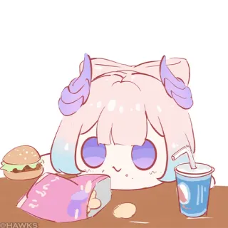 💠 ec33df39 @HAWKS Anime, Kawaii, Nourriture, Burger, Soda, Chips, Mignon, Cornes violettes telegram sticker