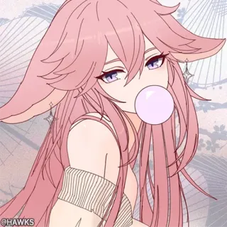 💠 12476858 @HAWKS 动漫, 粉色头发, 泡泡, 卡哇伊, 角色, 粉丝艺术, 卡通 telegram sticker