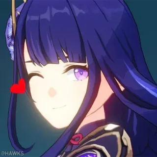 💠 d9f8dae2 Raiden Shogun Genshin Impact @HAWKS 动漫, 角色, 电子游戏, 女性, 爱心, 可爱, 紫色头发 telegram sticker