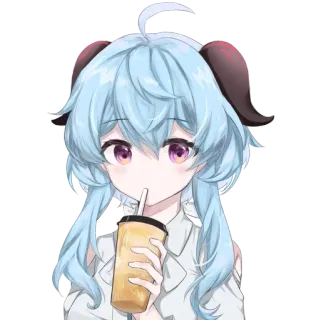 🧋 34d54859 Ganyu Genshin Impact Anime, Gadis, Video game, Lucu, Minum whatsapp sticker