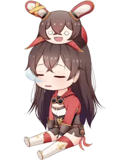 😪 392533e9 Amber Genshin Impact anime, kartun, tidur, kelelahan, chibi, genshin, amber whatsapp sticker