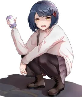 😤 f8b8e04e Anime, Gadis, Jongkok, Sepatu bot, Minum whatsapp sticker