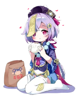🍙 eb1c79c9 Qiqi Genshin Impact 奇味 Qiqi, Genshin Impact, anime, videogioco, capelli viola, zombie, carino telegram sticker