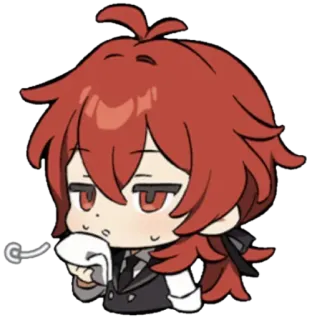 😏 3974b1ff Diluc Genshin Impact 迪卢克, 原神, 动漫, 游戏, 电子游戏, Q版, 红发, 动漫角色 telegram sticker