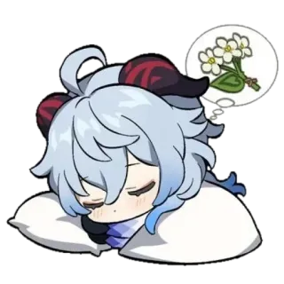 ❄️ 433f44f1 Ganyu Genshin Impact 动漫, 游戏, 原神, 甘雨, 睡眠, 梦, 花 telegram sticker