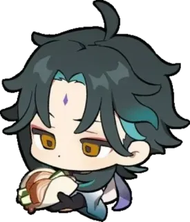 🙂 4c5eece2 Xiao Genshin Impact 动漫, 游戏, 原神, 魈, Q版, 角色, 食物 telegram sticker