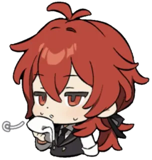😋 35156613 Diluc anime, chibi, red hair, sweat, cute, waiter telegram sticker