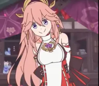 💓 7ed0194f Yae Miko Genshin Impact Anime, Personagem, Cabelo rosa, Raposa, Video game telegram sticker