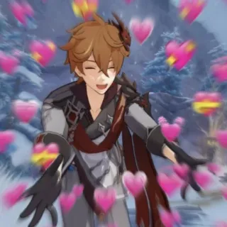 💗 45e6064a Tartaglia Genshin Impact Anime, Videogame, Personage, Harten, Liefde, Genegenheid, Glimlach telegram sticker