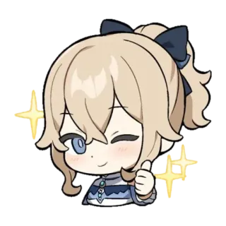 ⭐️ ac105cd3 Jean Genshin Impact Anime, Chibi, Schattig, Videogame, Duim omhoog, Spijkerbroek, Genshin Impact telegram sticker