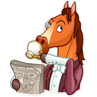 ☕️ e340797e News Races caballo, dibujo animado, leyendo, periódico, animal telegram sticker