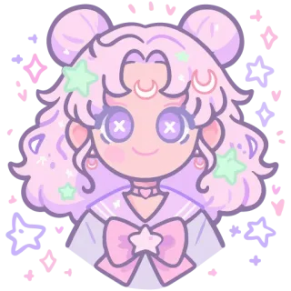 🎊 12db2617 chibi, lindo, rosa, pastel, estrellas, luna, dibujos animados, kawaii whatsapp sticker