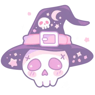 ☠️ 1874aad5 cráneo, bruja, sombrero de bruja, halloween, lindo, pastel, brillos whatsapp sticker