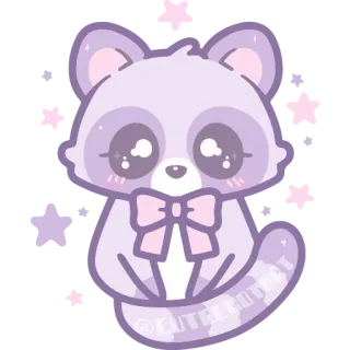 🦝 3832f61c @CUTECOOTRAT mapache, lindo, animal, kawaii, morado, estrellas, lazo whatsapp sticker