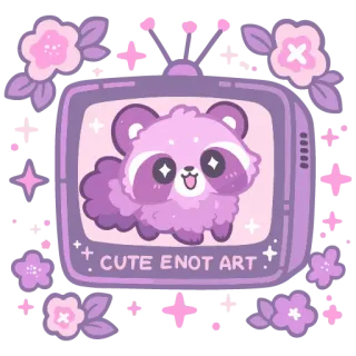 📺 406f4256 CUTE ENOT ART lindo, mapache, mapache, tele, kawaii, arte, flor, brillo whatsapp sticker