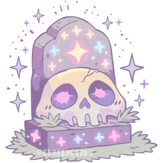 🐚 62c98d8b @cutecentral calavera, lápida, tumba, lindo, pastel, estrellas, tenebroso whatsapp sticker