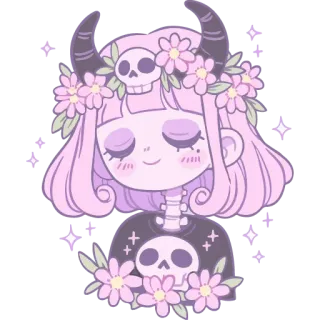 😈 670c367e cráneo, flores, pastel, gótico, demonio, cuernos, lindo whatsapp sticker