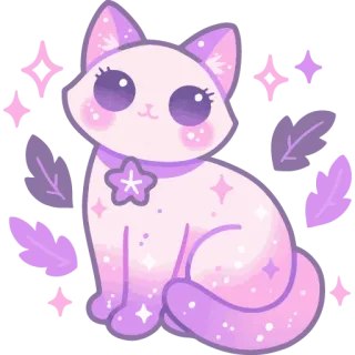 🐱 7c25a8a7 gato, gatito, lindo, kawaii, pastel, morado, estrellas, brillo, mascota, animal whatsapp sticker
