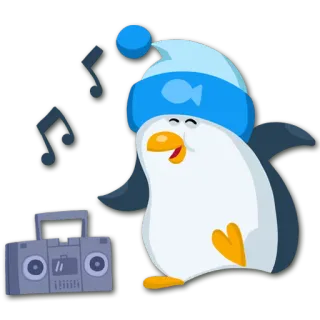 💃 267494cb นกเพนกวิน, เพลง, การ์ตูน, บูมบ็อกซ์, น่ารัก, เต้น telegram sticker