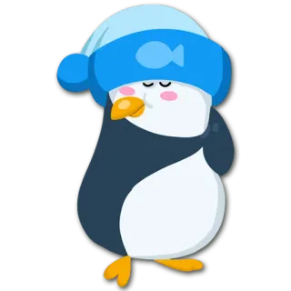 😊 3ed2e5ce เพนกวิน, ง่วง, น่ารัก, สัตว์, การ์ตูน, ฤดูหนาว, หมวก telegram sticker