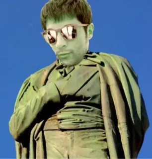 🪨 17393b88 occhiali da sole, statua, ritratto, uomo, sfondo blu, persona telegram sticker