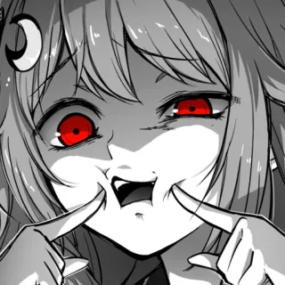 😜 34ffbe6b 애니메이션, 만화, 여자, 빨간 눈, 소름, 얼굴, 괴물, 이빨 telegram sticker